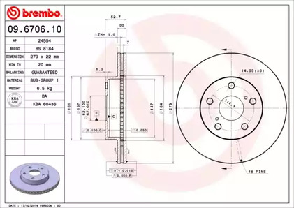 Тормозной диск BREMBO 09.6706.10