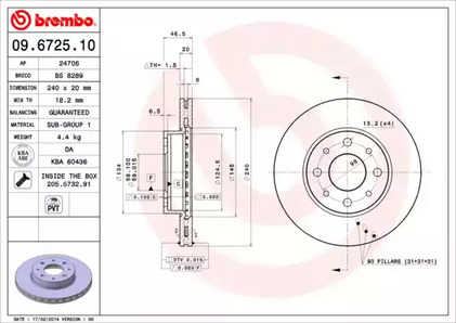 Тормозной диск BREMBO 09.6725.10