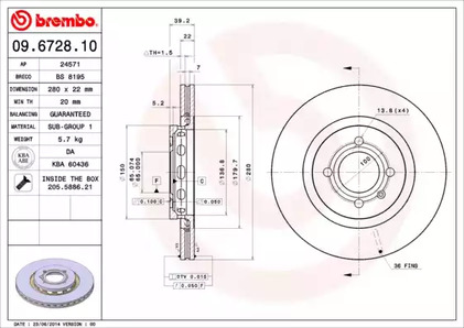 Тормозной диск BREMBO 09.6728.10