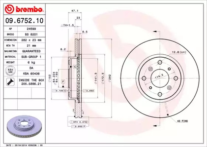 Тормозной диск BREMBO 09.6752.10