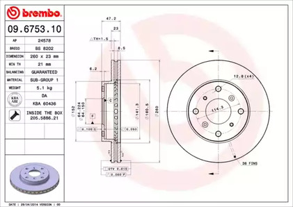 Тормозной диск BREMBO 09.6753.10