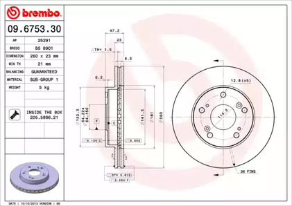 Диск тормозной BREMBO 09.6753.30