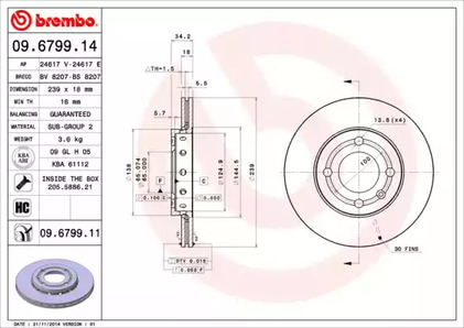 Тормозной диск BREMBO 09.6799.14