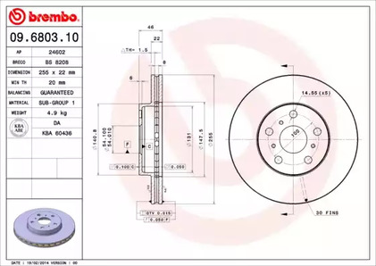 Диск тормозной BREMBO 09.6803.10