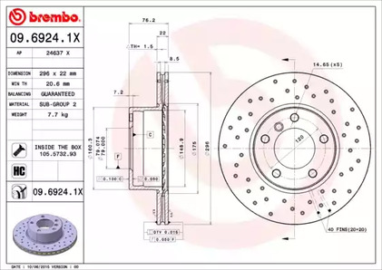 Диск тормозной BREMBO 09.6924.1X