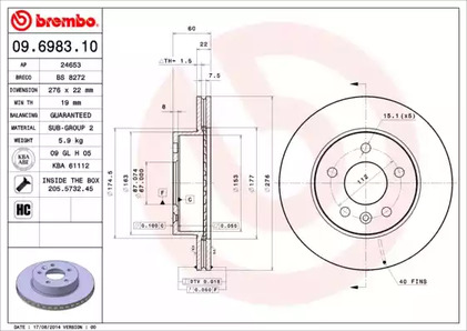 09.6983.10 BREMBO Тормозной диск