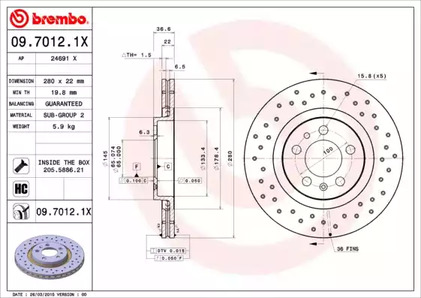 Тормозной диск BREMBO 09.7012.1X