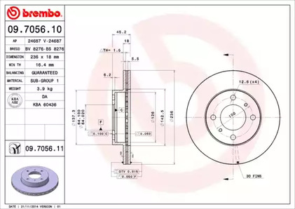 09.7056.11 BREMBO Тормозной диск