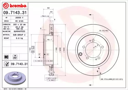 Тормозной диск BREMBO 09.7143.31