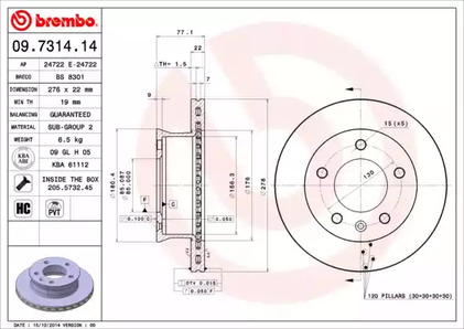 09.7314.14 BREMBO Тормозной диск