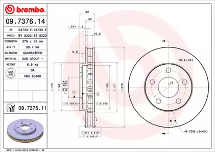 09.7376.11 BREMBO Диск тормозной