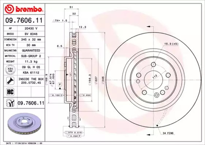 Тормозной диск BREMBO 09.7606.11