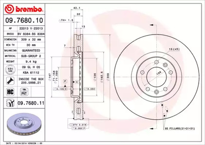 Тормозной диск BREMBO 09.7680.11