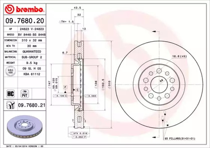 Тормозной диск BREMBO 09.7680.21