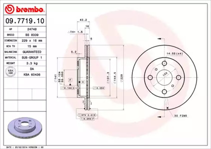 Диск тормозной BREMBO 09.7719.10