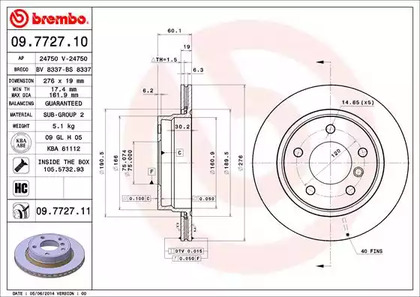 09.7727.11 BREMBO Тормозной диск