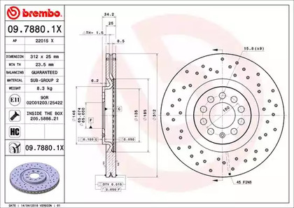 Тормозные диски BREMBO 09.7880.1X