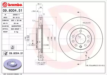 Тормозной диск BREMBO 09.8004.51