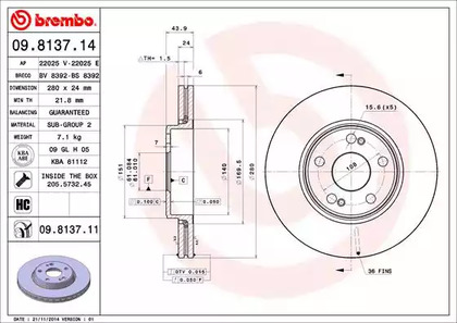 09.8137.14 BREMBO Тормозной диск