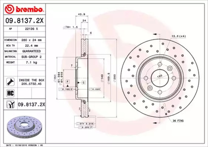 09.8137.2X BREMBO Тормозной диск