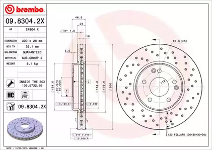 Диск тормозной BREMBO 09.8304.2X