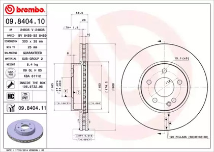 09.8404.11 BREMBO Тормозной диск