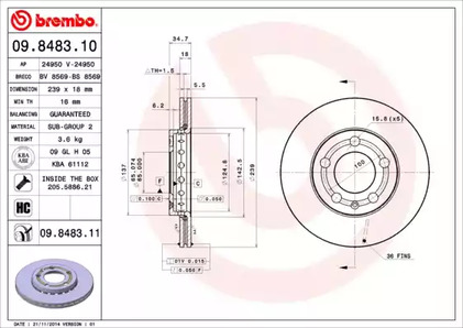 Тормозной диск BREMBO 09.8483.11