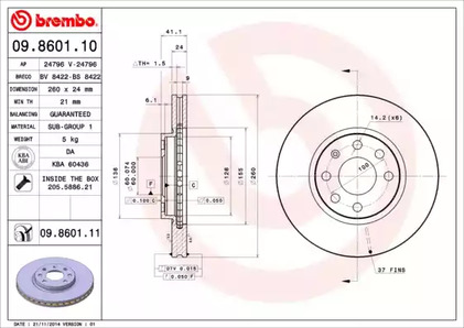 09.8601.11 BREMBO Тормозной диск