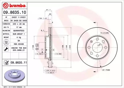 Тормозной диск BREMBO 09.8635.10
