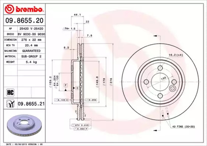 Тормозной диск BREMBO 09.8655.21