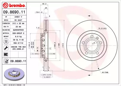 09.8690.11 BREMBO Тормозной диск