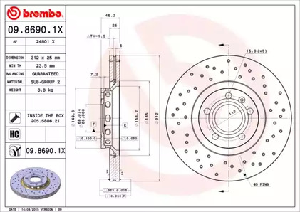 09.8690.1X BREMBO Диск тормозной