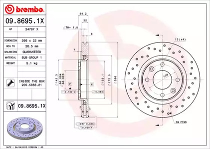 09.8695.1X BREMBO Диск тормозной