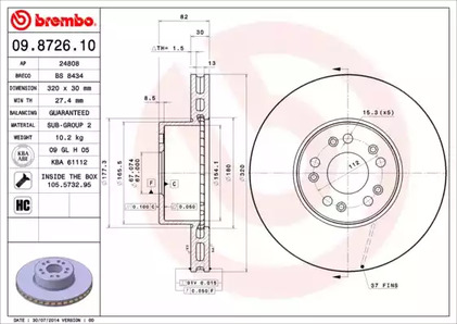 Тормозной диск BREMBO 09.8726.10