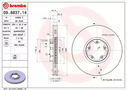 09.8837.14 BREMBO Тормозной диск