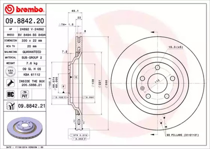 Тормозной диск BREMBO 09.8842.21