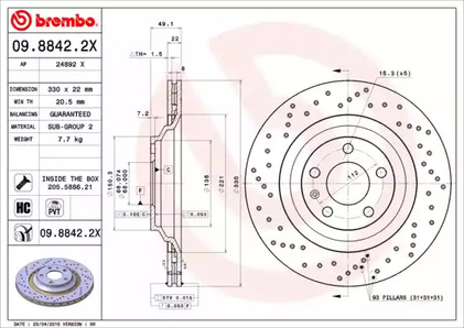Диск тормозной BREMBO 09.8842.2X