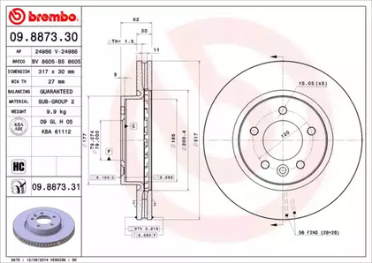 Тормозной диск BREMBO 09.8873.31