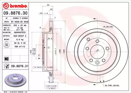 09.8876.31 BREMBO Тормозной диск