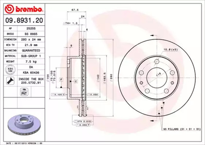 09.8931.20 BREMBO Тормозной диск