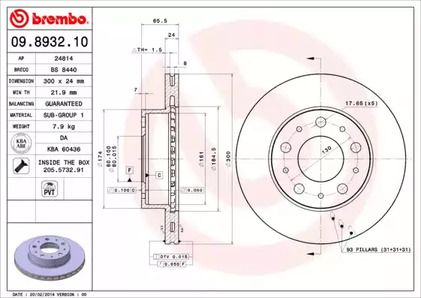 Диск тормозной BREMBO 09.8932.10