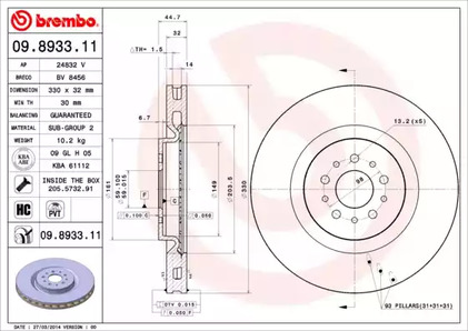 Диск тормозной BREMBO 09.8933.11