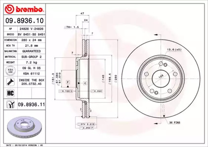 Диск тормозной BREMBO 09.8936.11