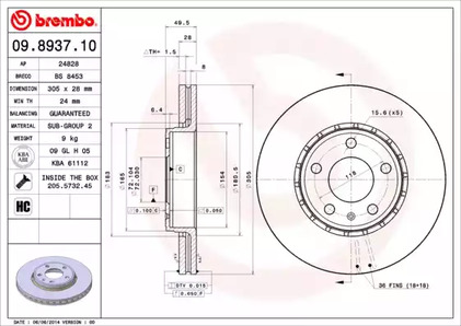 Тормозной диск BREMBO 09.8937.10