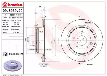 Тормозной диск BREMBO 09.8969.20