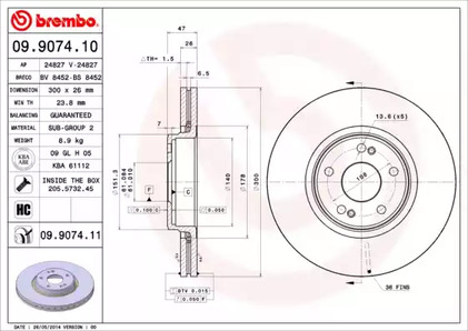 Тормозной диск BREMBO 09.9074.11
