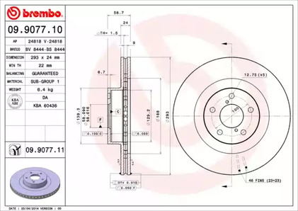 09.9077.11 BREMBO Тормозной диск