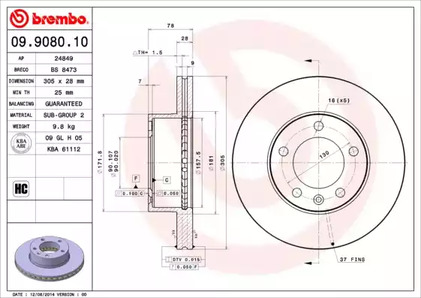 Тормозной диск BREMBO 09.9080.10