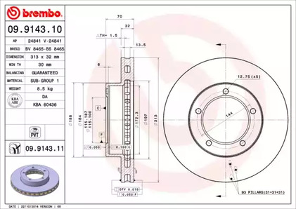 Тормозной диск BREMBO 09.9143.11
