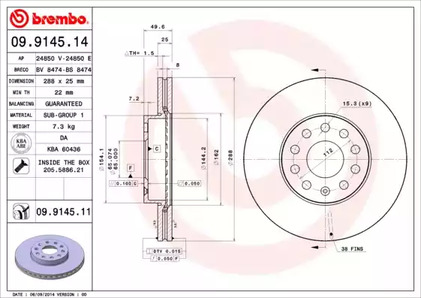 09.9145.11 BREMBO Тормозной диск